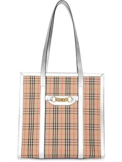 Shop Burberry The Small 1983 Check Link Tote Bag In Neutrals