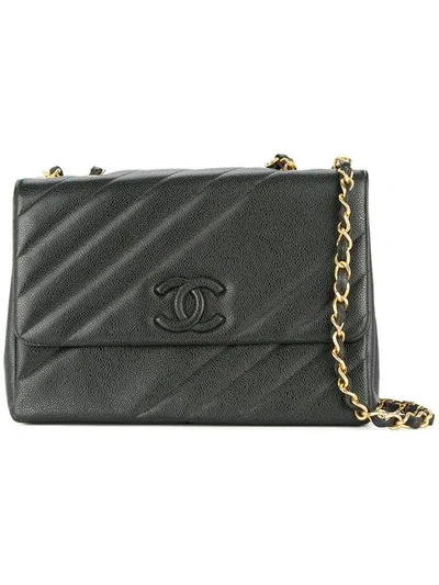 Pre-owned Chanel 1994-1996  Jumbo Xl Chain Shoulder Bag In Black