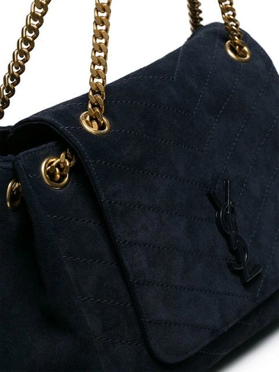 Shop Saint Laurent Navy Nolita Logo Plaque Suede Shoulder Bag In Blue