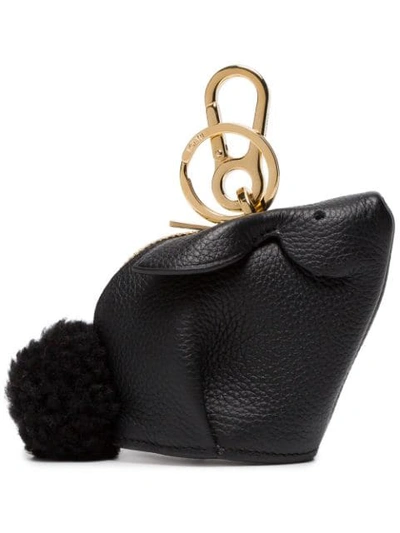 Shop Loewe Black Bunny Leather Bag Charm In 1100