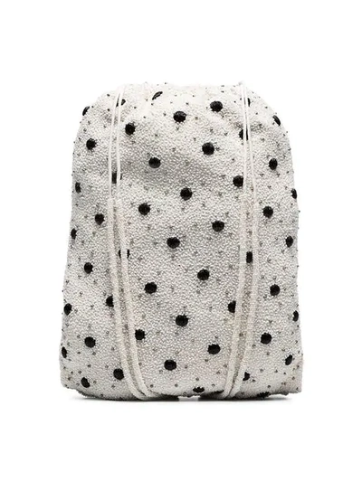Shop Ganni White Wintour Sequin Embellished Polka-dot Drawstring Bag