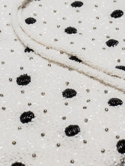 Shop Ganni White Wintour Sequin Embellished Polka-dot Drawstring Bag
