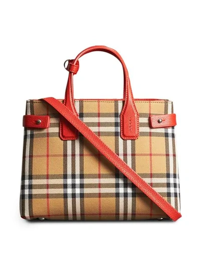 Shop Burberry The Small Banner In Vintage Check And Leather In Yellow