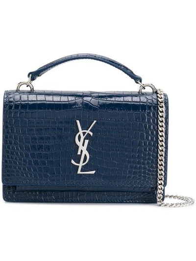 Shop Saint Laurent Small Sunset Crossbody Bag In Blue