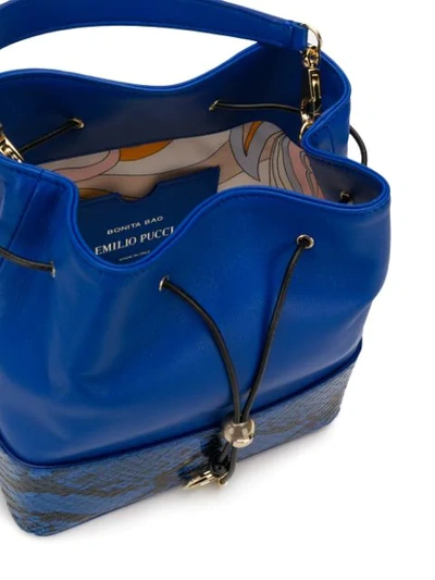 Shop Emilio Pucci Blue Elaphe Bonita Bucket Bag