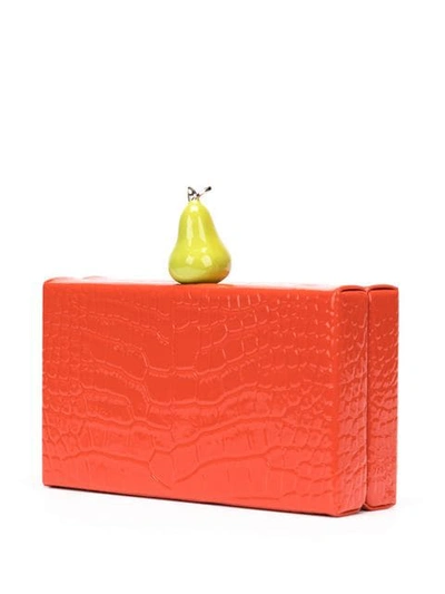 Shop Edie Parker Embellished Croc-effect Clutch In Orange