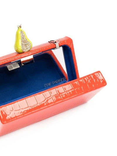 Shop Edie Parker Embellished Croc-effect Clutch In Orange