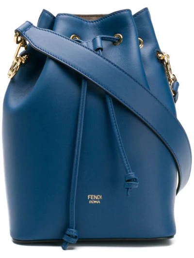 Shop Fendi Logo Bucket Bag In Blue