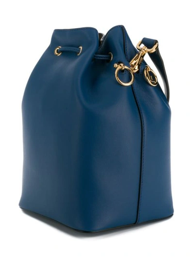 Shop Fendi Logo Bucket Bag In Blue