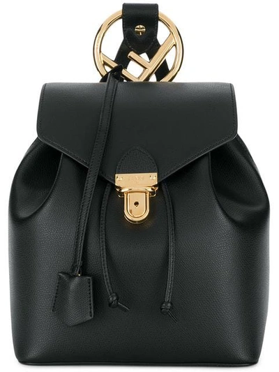 Shop Fendi Calf Leather Classic Logo Backpack In Black