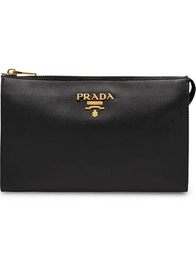 Shop Prada Logo Zipped Clutch In Black