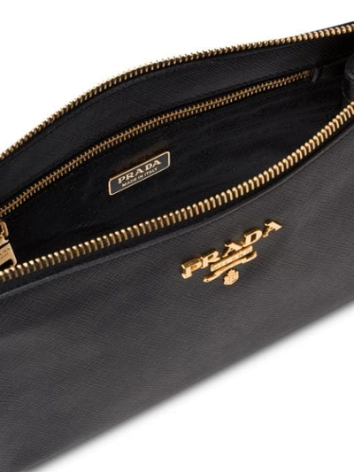 Shop Prada Logo Zipped Clutch In Black
