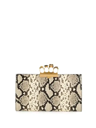 Shop Alexander Mcqueen Snakeskin Effect Four-ring Clutch In Neutrals