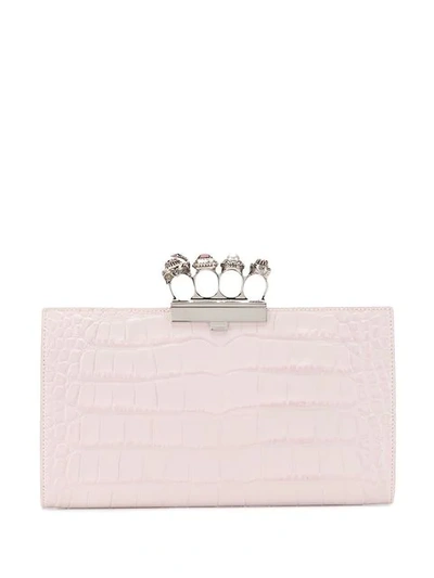 Shop Alexander Mcqueen Jewelled Four-ring Clutch In Pink