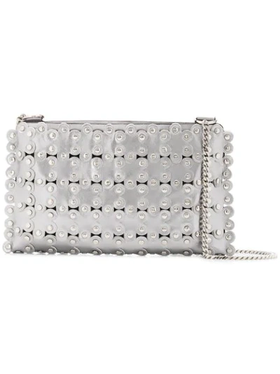 Shop Red Valentino Red(v) Studded Metallic Crossbody Bag In Silver