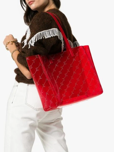 Shop Stella Mccartney Red Logo Embellished Transparent Pvc Tote Bag