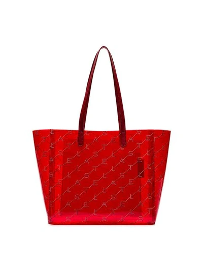 Shop Stella Mccartney Red Logo Embellished Transparent Pvc Tote Bag