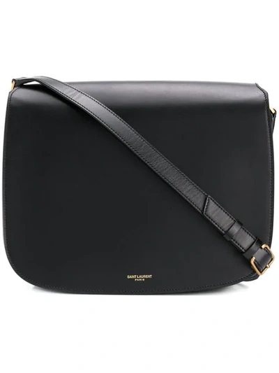 Shop Saint Laurent Logo Saddle Bag In 1000 -  Black