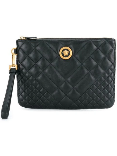 Shop Versace Quilted Medusa Clutch In Black