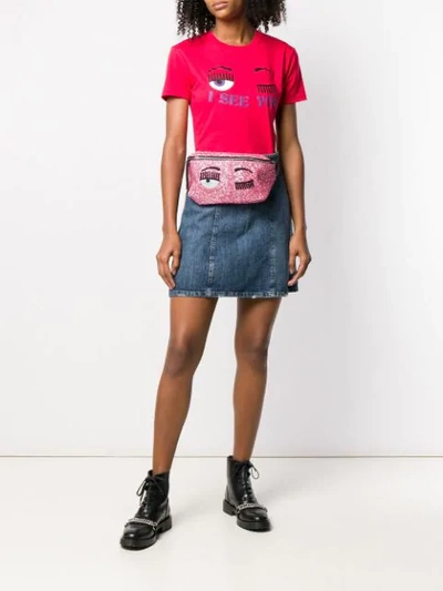 Shop Chiara Ferragni Flirting Glitter Belt Bag In Pink
