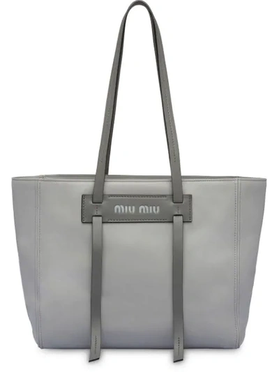 Shop Miu Miu Grace Lux Leather Tote In Grey