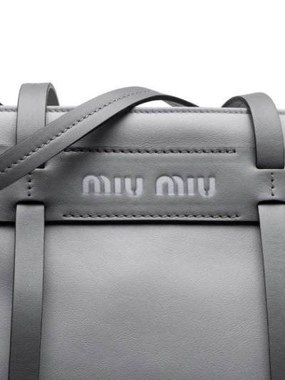 Shop Miu Miu Grace Lux Leather Tote In Grey