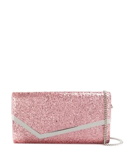 Shop Jimmy Choo Emmie Glitter Clutch Bag In Pink