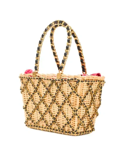 Pre-owned Chanel 1994 Chain Embellished Basket Bag In Neutrals