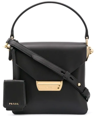 Shop Prada Logo Plaque Top Handle Bag In Black