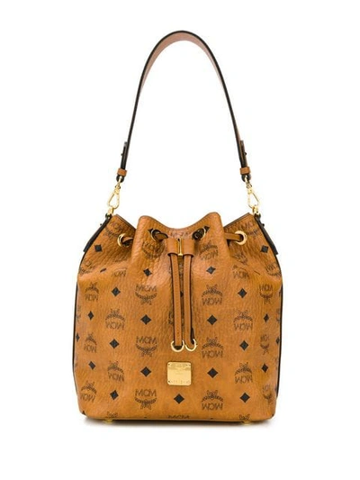 Shop Mcm Monogram Print Tote In Brown