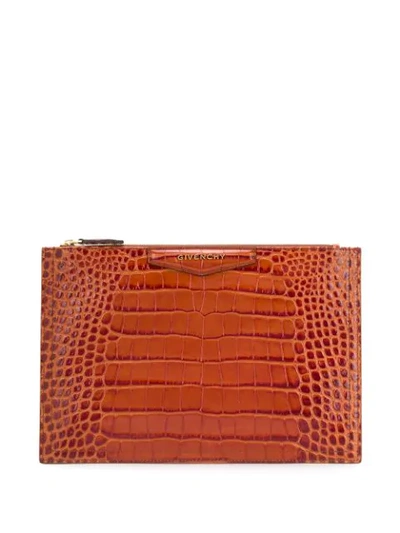 GIVENCHY CROCODILE EMBOSSED POUCH - 棕色