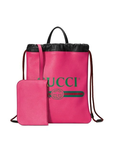 Shop Gucci Print Small Drawstring Backpack In Pink