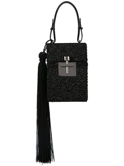 Shop Oscar De La Renta Beaded Satin Alibi Bag In Black