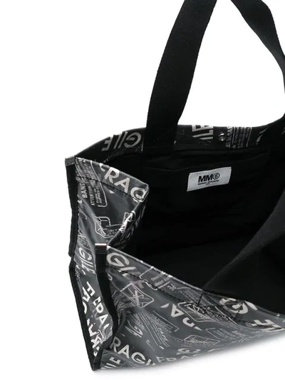 Shop Mm6 Maison Margiela Fragile Print Tote In Black