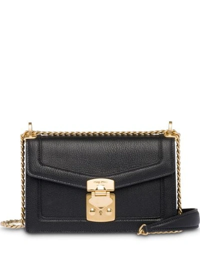 Shop Miu Miu Miu Confidential Madras Leather Bag In Black