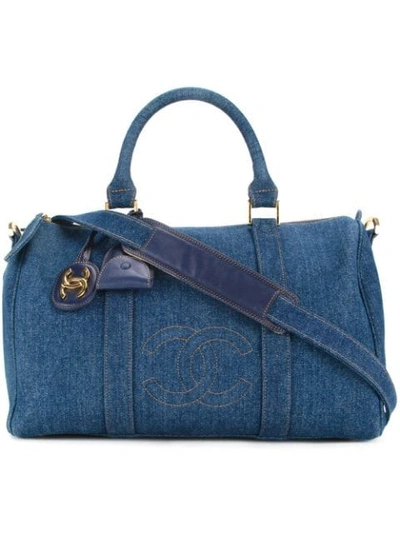 Pre-owned Chanel 1996-1997 Boston 2way Travel Bag In Blue