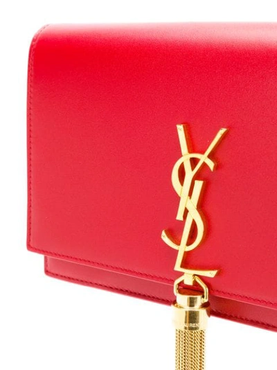 Shop Saint Laurent Kate Monogram Chain Wallet In Red