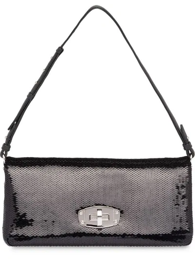 Shop Miu Miu Miu Crystal Sequin Shoulder Bag In Black