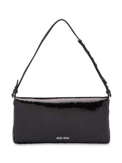 Shop Miu Miu Miu Crystal Sequin Shoulder Bag In Black