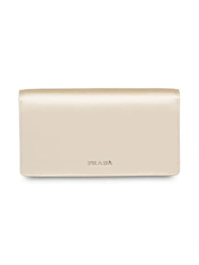 Shop Prada Embellished Satin Clutch In White