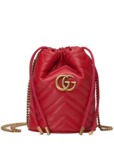 Shop Gucci Gg Marmont Mini Bucket Bag In Red