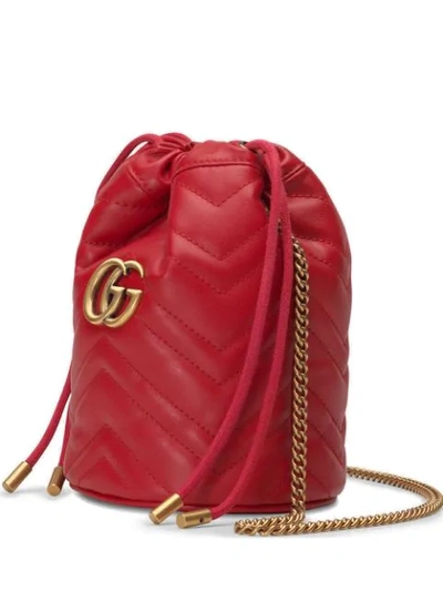 Shop Gucci Gg Marmont Mini Bucket Bag In Red