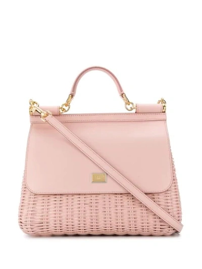 Shop Dolce & Gabbana Sicily Woven-effect Tote Bag In Pink