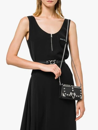 Shop Prada Cahier Studded Mini Bag In Black