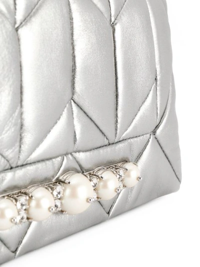 Shop Miu Miu Pearl Embellished Quilted Bag - Metallic