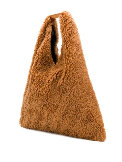 Shop Mm6 Maison Margiela Shearling Oversized Tote In Brown