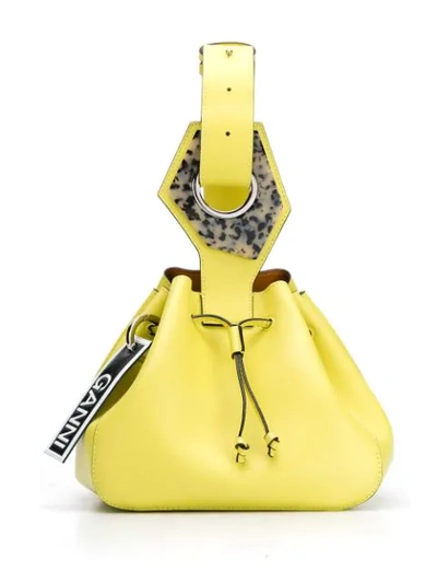 Shop Ganni Small Drawstring Handbag In Yellow