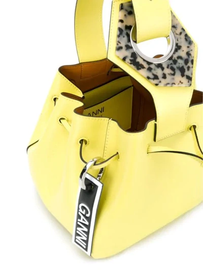 Shop Ganni Small Drawstring Handbag In Yellow
