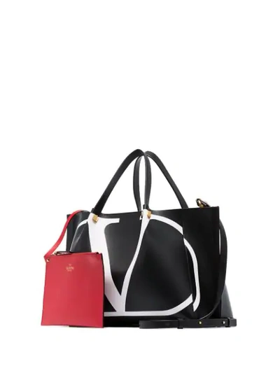 Shop Valentino Vlogo Leather Tote In Black