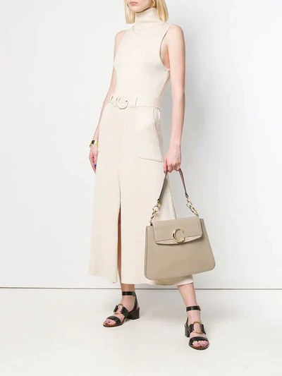 Shop Chloé Logo Plaque Tote Bag In Neutrals